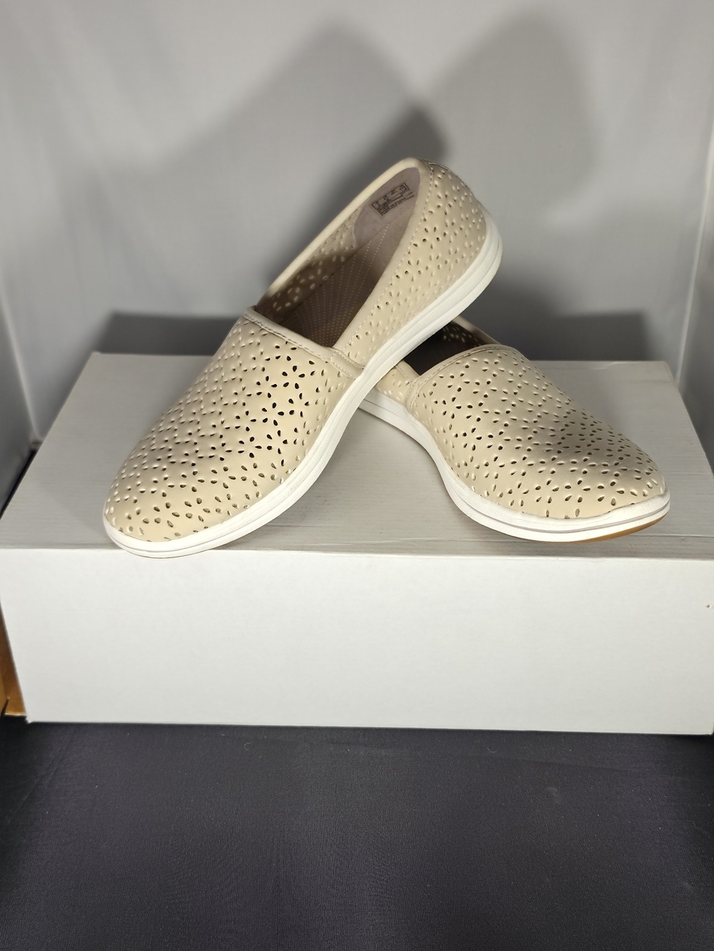 Clarks Perforated Slip-On Flats - Cream